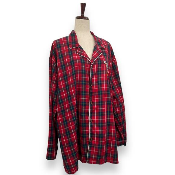 Disney Store Red Holiday Plaid Button Up Shirt XL Mickey Mouse Embroidered sleep - Picture 4 of 11